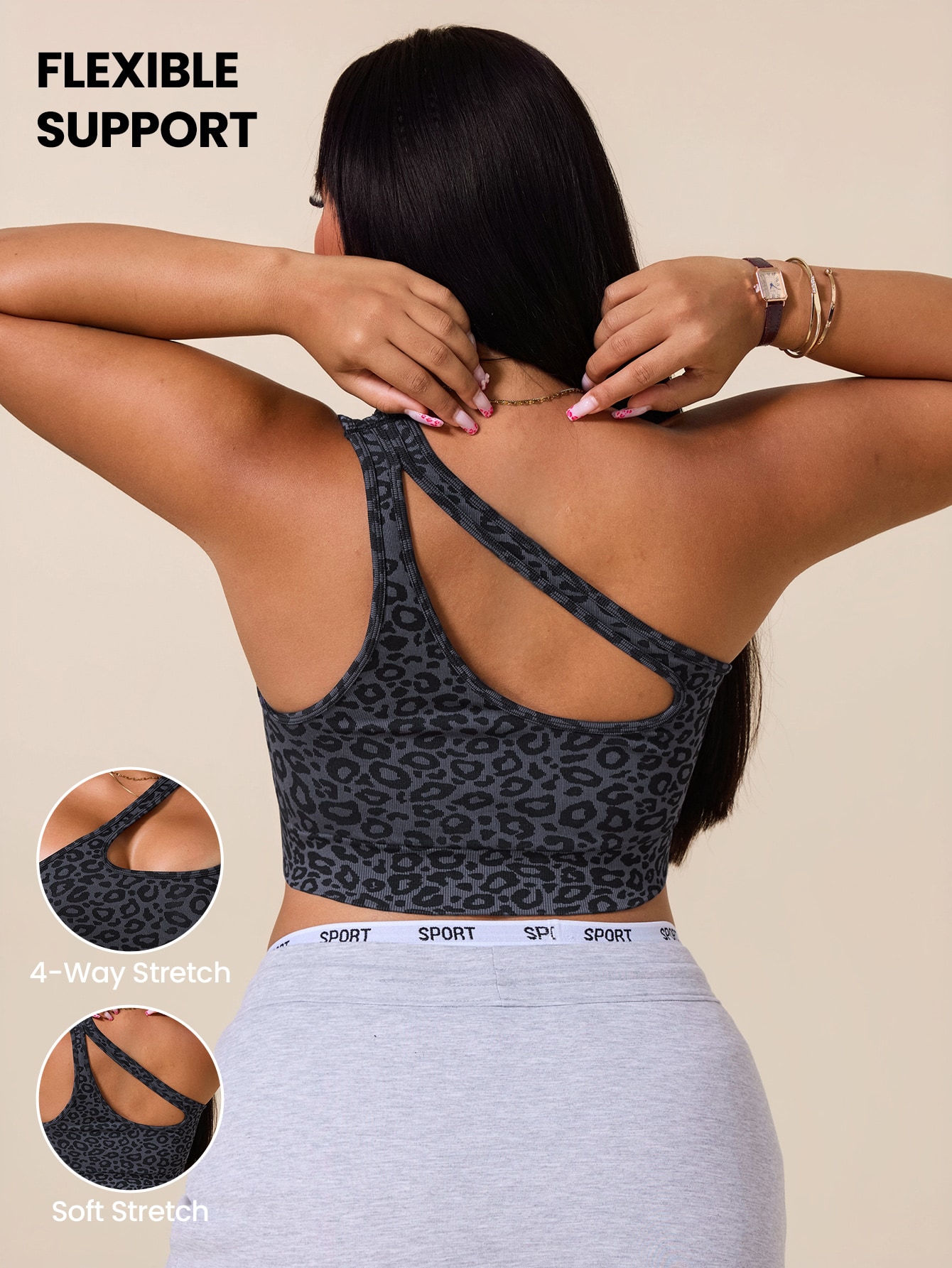 Tank Top Ribbed - Dames Plus Size Asymmetrische Sportbeha Luipaardprint