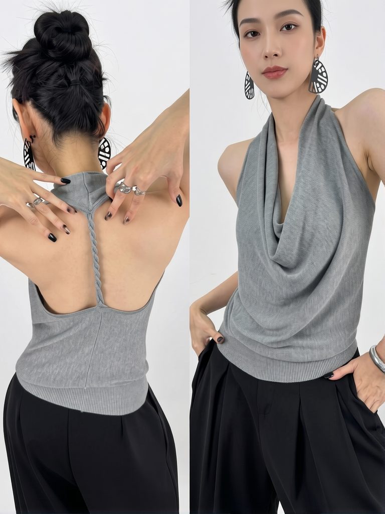 Suspender Tank Top - Elegante zomertop voor dames, mouwloos, halternek,